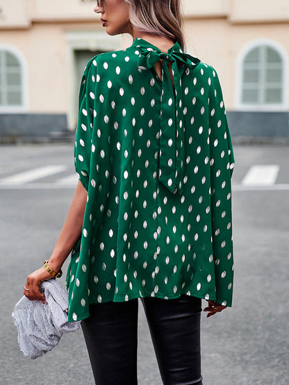 xakxx Loose Bandage Polka Dot Round-Neck Blouses&Shirts Tops