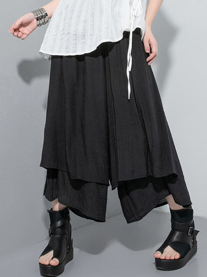 xakxx Loose Wide Leg Elasticity Solid Color Split-Joint Ninth Pants