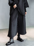 xakxx Urban Solid Color Pleated Outerwear&Pants Two Pieces Set