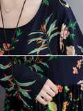 xakxx Vacation Long Sleeves Loose Floral Printed Round-Neck Maxi Dresses