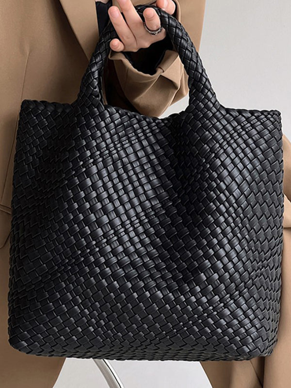 xakxx Solid Color Woven Tote Bags Handbags