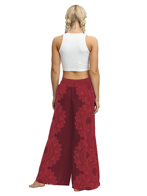 xakxx Ethnic Printed Split-Joint Loose Casual Wide-Leg Yoga Pants