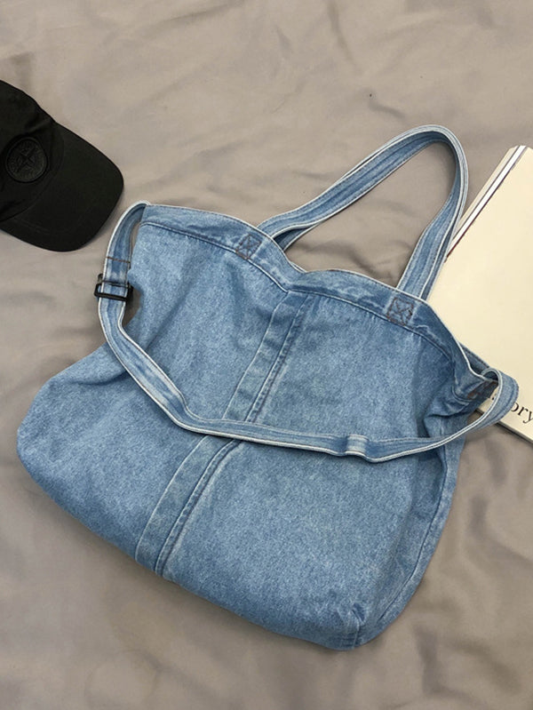 xakxx Casual Denim Split-Joint Solid Color Bags Accessories