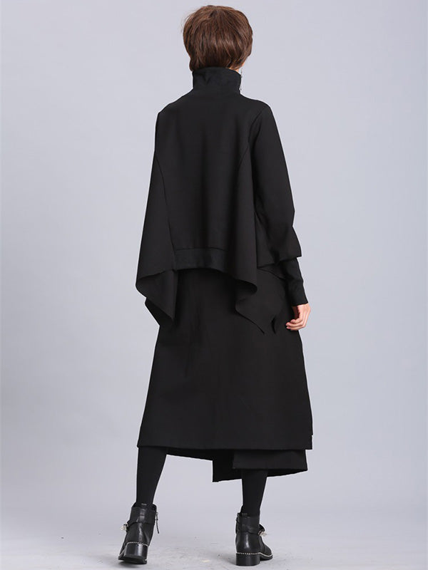 xakxx Raised Bands Split-Joint Asymmetric Black Empire Skirt