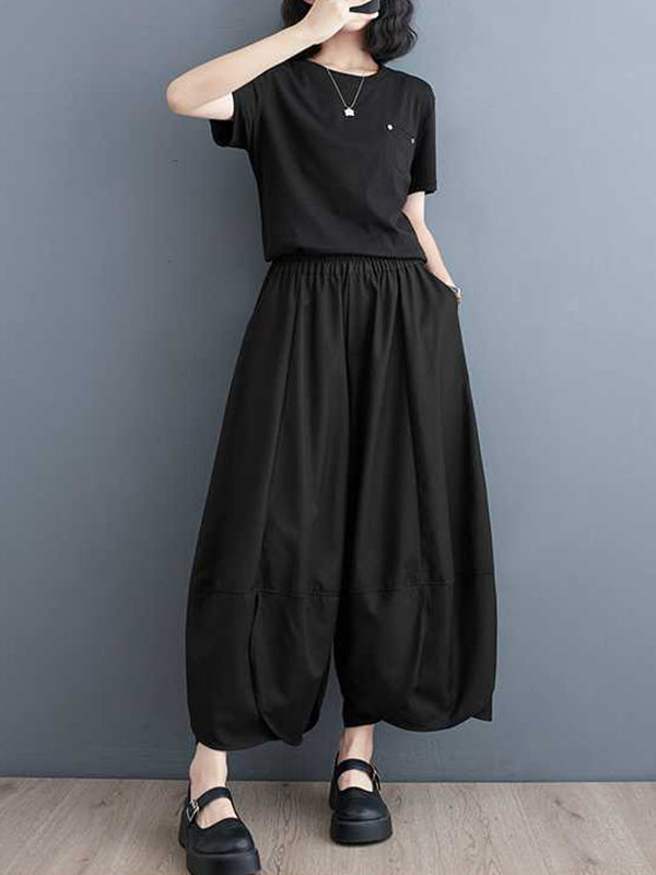 xakxx Bloomers Loose Elasticity Solid Color Split-Joint Wide Leg Pants Trousers