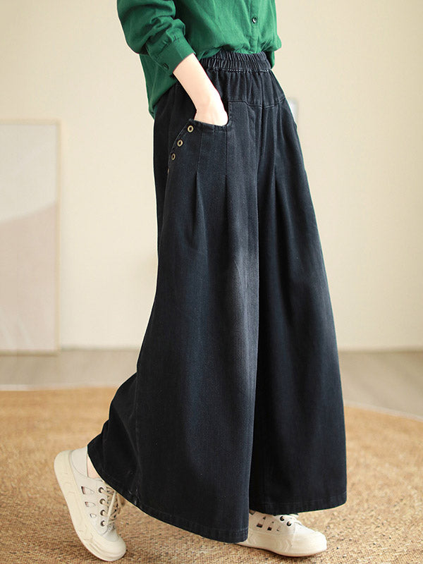 xakxx Loose Wide Pants Elasticity Pleated Flared Trousers Jean Pants Bottoms