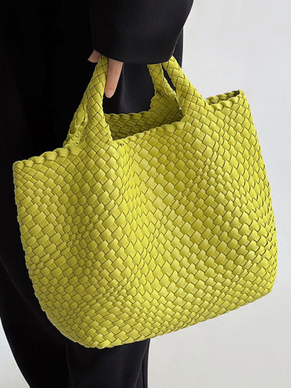 xakxx Solid Color Woven Tote Bags Handbags