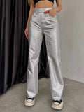 xakxx Wide Leg Pockets Solid Color Pants Trousers