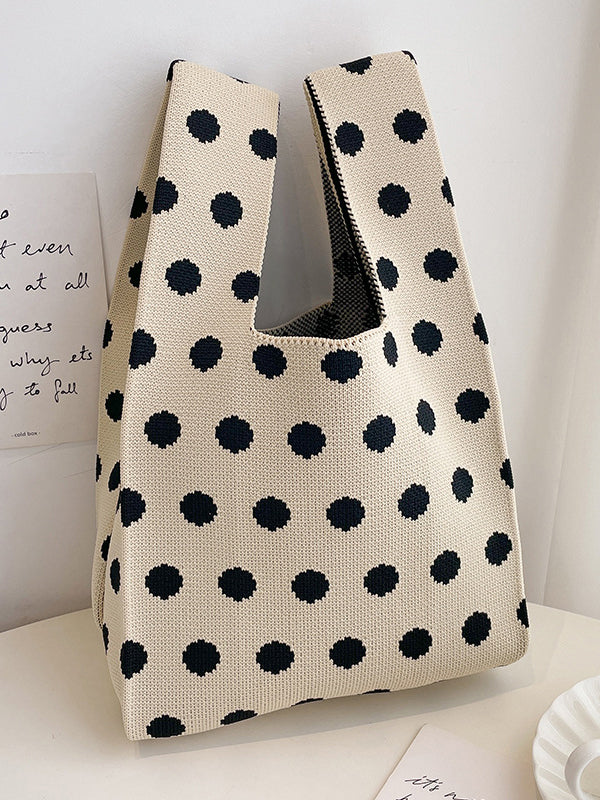 xakxx Contrast Color Polka-Dot Bags Woven Handbag