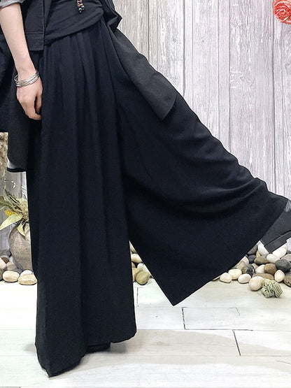 xakxx Loose Wide Leg Elasticity Solid Color Pants Trousers