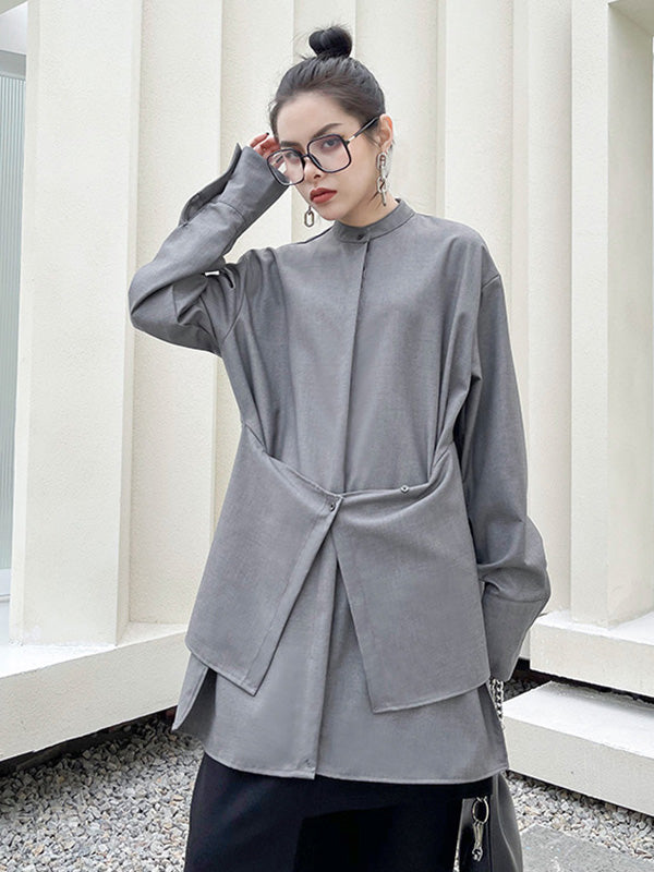 xakxx Light Maturity Irregular Stand Collar Long Sleeve Shirt