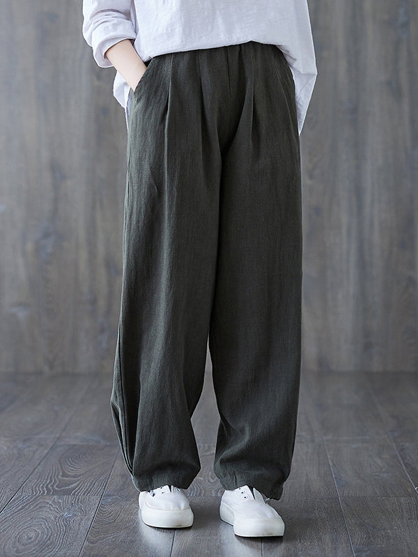 xakxx Simple Wide Leg Loose Elasticity Solid Color Casual Pants Bottoms