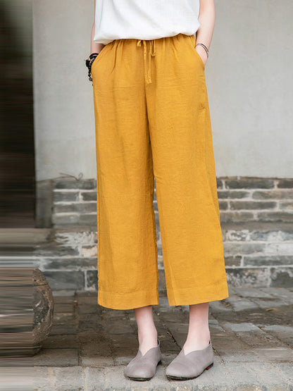 xakxx Simple Linen Column Elasticity Waist Pants