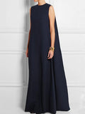 xakxx Loose Simple Solid Color Sleeveless V-Back Maxi Dress