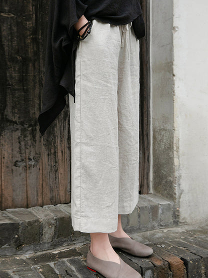 xakxx Simple Linen Column Elasticity Waist Pants