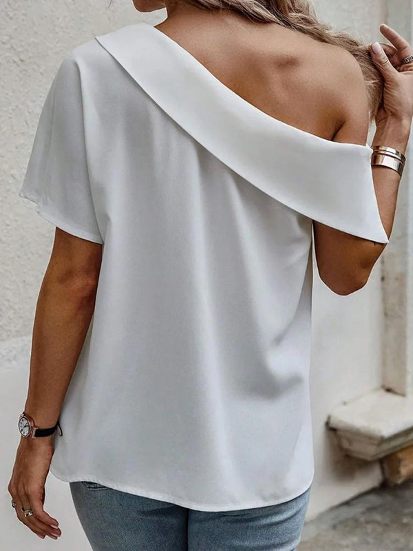 xakxx Loose Short Sleeves Solid Color Off-The-Shoulder T-Shirts Tops