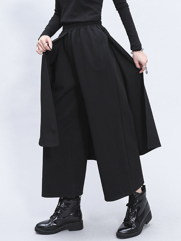 xakxx Irregularity Elastic Waist Wide Leg Solid Color Pants