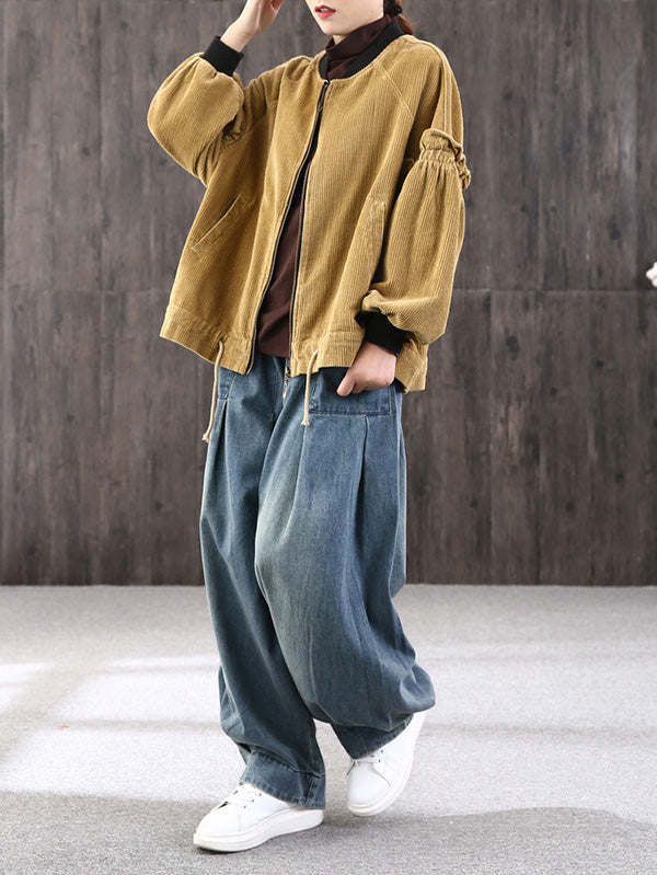 xakxx Leisure Solid Denim Puff Pants Bottoms