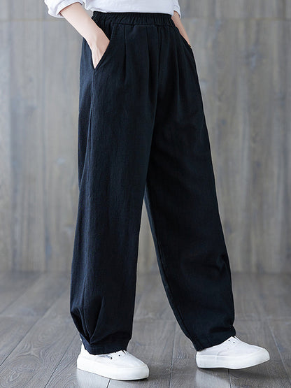 xakxx Simple Wide Leg Loose Elasticity Solid Color Casual Pants Bottoms