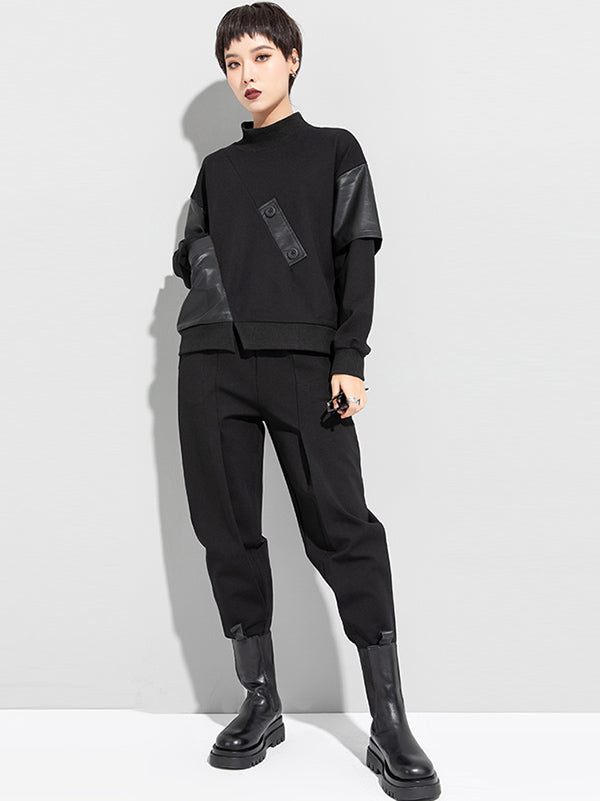 xakxx Thicken PU Split-Joint False-Two Asymmetric Sweatshirt