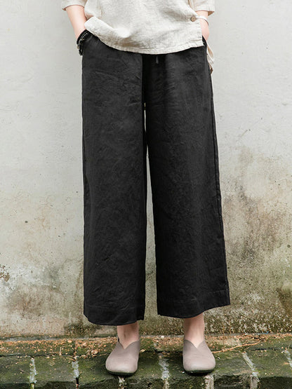 xakxx Simple Linen Column Elasticity Waist Pants