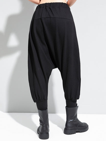 xakxx Simple Solid Elasticity Harem Pants