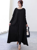 xakxx Simple 6 Colors Plus Size Loose Long Sleeve Casual Dress