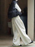 xakxx Loose Pleated Solid Color Wide Leg Pants Bottoms