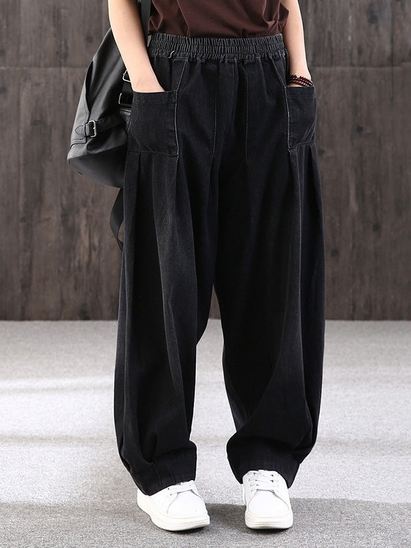 xakxx Leisure Solid Denim Puff Pants Bottoms