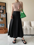 xakxx A-Line High Waisted Pleated Solid Color Split-Joint Skirts Bottoms