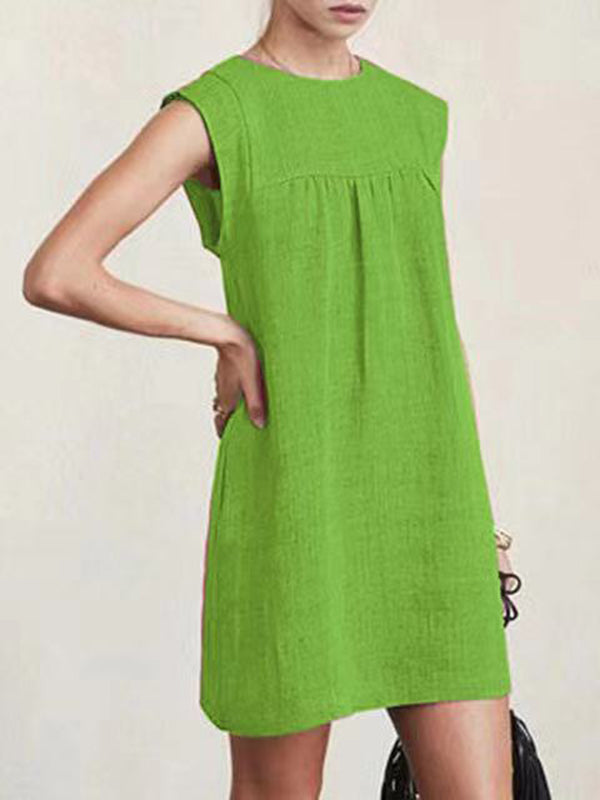 xakxx Casual Cap Sleeve Loose Solid Color Round-Neck Mini Dresses