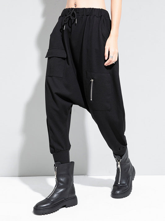 xakxx Simple Solid Elasticity Harem Pants