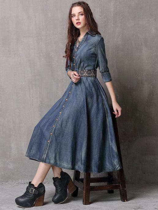 xakxx Vintage Embroidered Cropped Denim Dress