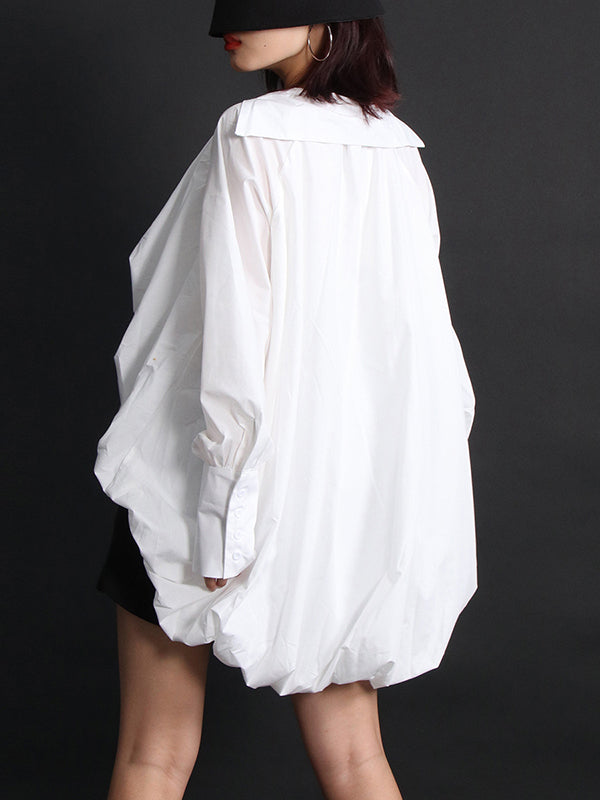 xakxx High-Low Puff Sleeves Solid Color V-Neck Blouses&Shirts Tops