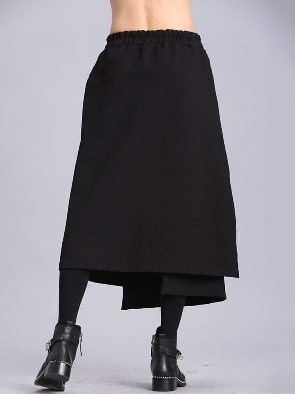 xakxx Raised Bands Split-Joint Asymmetric Black Empire Skirt