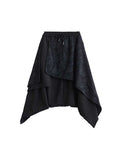 xakxx High Waisted Loose Asymmetric Drawstring Pleated Split-Joint Pants Trousers