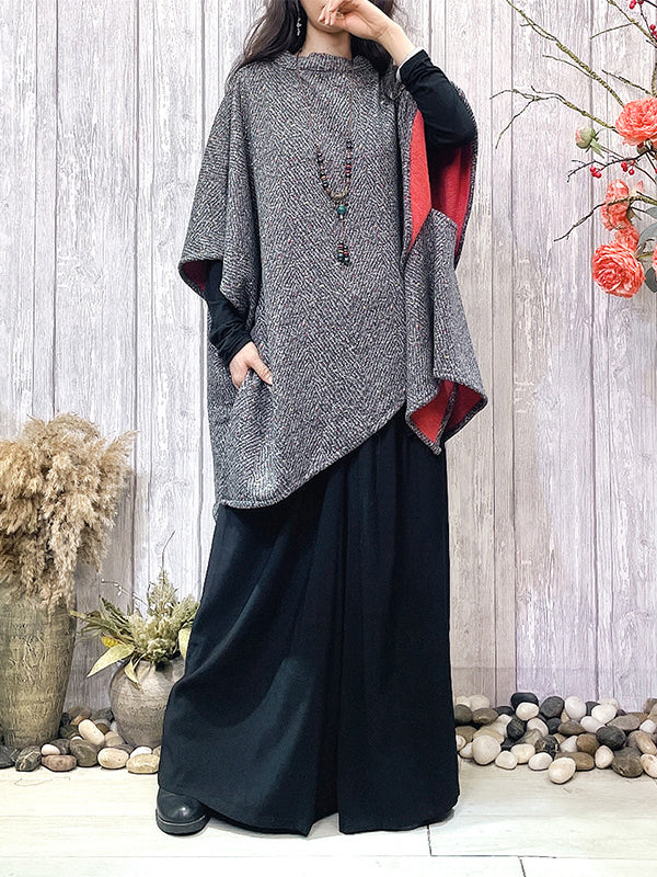 xakxx Batwing Sleeves Loose Asymmetric Round-Neck Cape Outerwear