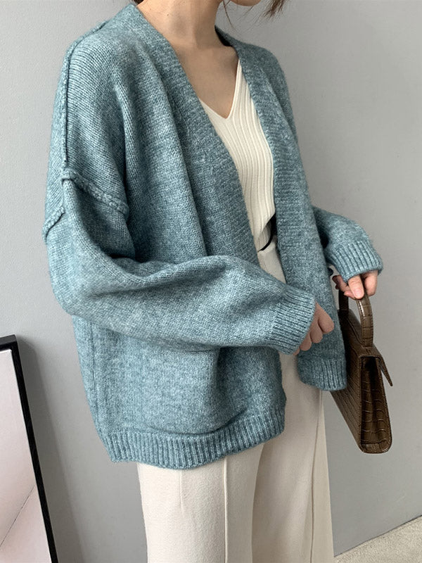 xakxx Urban Solid Color Long Sleeves Knitting Cardigans Outerwear