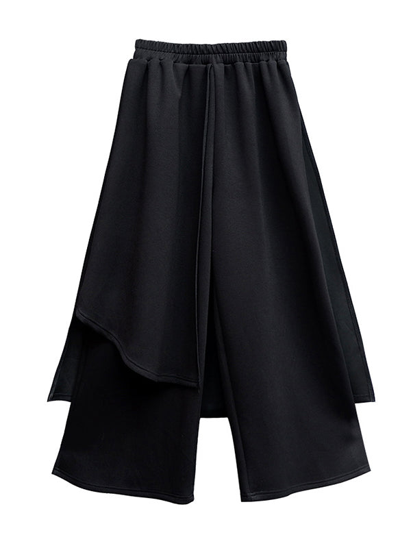 xakxx Irregularity Elastic Waist Wide Leg Solid Color Pants