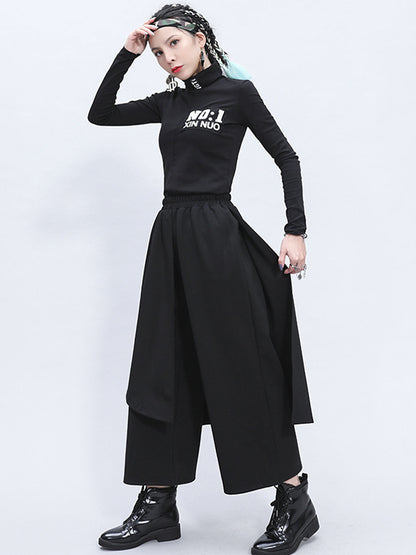 xakxx Irregularity Elastic Waist Wide Leg Solid Color Pants