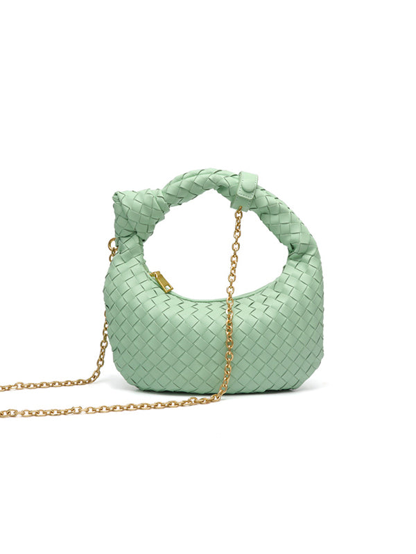 xakxx Chains Knot Solid Color Woven Zipper Crossbody Bags