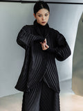 xakxx Urban Solid Color Pleated Outerwear&Pants Two Pieces Set