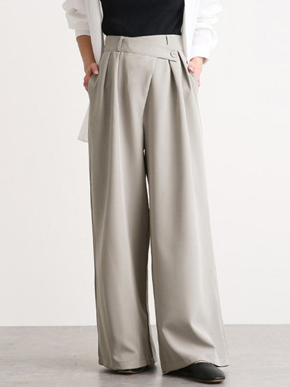 xakxx Casual Wide Leg Loose Solid Color Pants Bottoms