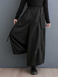 xakxx High Waisted Loose Elasticity Pleated Pockets Solid Color Pants Trousers