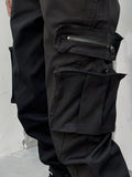 xakxx Original Black Pocket Zipper Split-Joint Overalls Pants