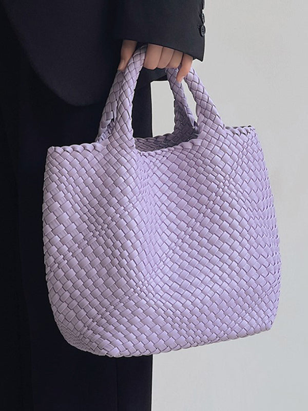 xakxx Solid Color Woven Tote Bags Handbags