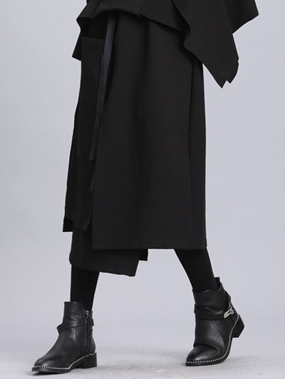 xakxx Raised Bands Split-Joint Asymmetric Black Empire Skirt