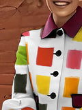 xakxx Flared Sleeves Multi-Colored Plaid Lapel Collar Jackets Outerwear