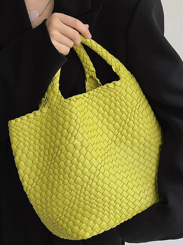 xakxx Solid Color Woven Tote Bags Handbags