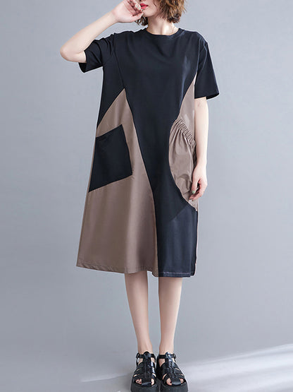 xakxx Original Loose Split-Joint Contrast Color Midi Dress